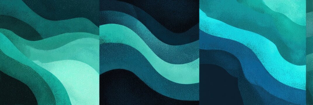 Abstract art with overlapping, wave-like layers of blue and teal hues, watercolor effect