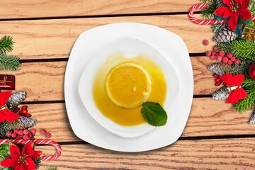 Christmas decoration with gift and fir branches