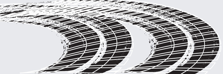Tire treker background for rally, drift, motocross, offroad and other automotive and motorbike sports. Tire marks are black on a white background. Eps10