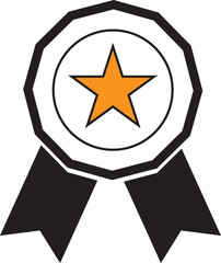 Star award badge with black ribbons