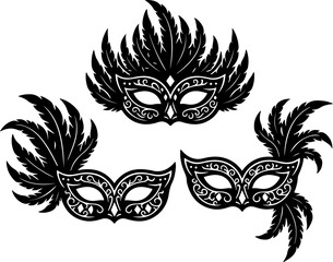 Three Feathered Mardi Gras Mask Silhouettes