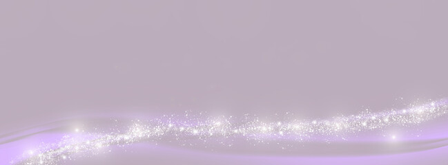 Gentle pastel violet illustration with a luminous trail of white glitter particles forming a flowing wave near the lower edge on a transparent background, leaving upper copy space for elegant holiday 