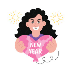 New Year Girl vector sticker illustration.