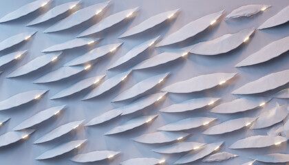 Abstract textured white shapes with glowing light accents.