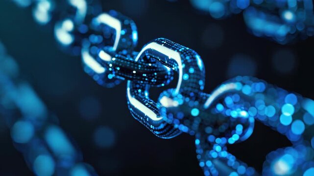 Digital chains representing secure blockchain technology on dark blue background