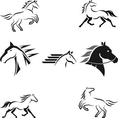 set of black and white horses