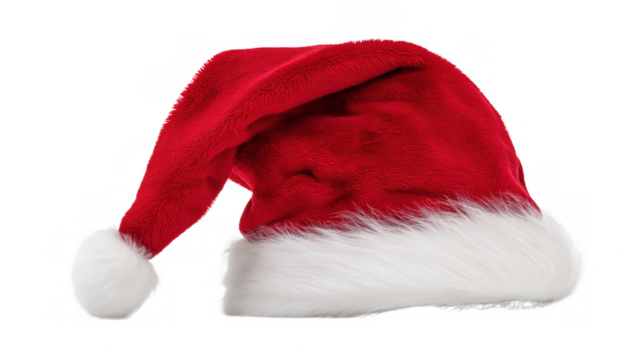 Cozy red Santa hat with soft white fur trim, created AI, PNG
