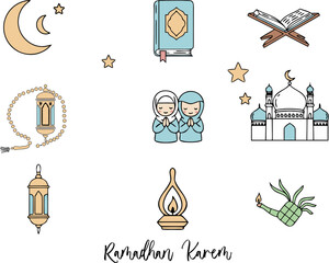 Ramadan doodle illustration featuring mosque