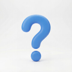 3d icon of a blue question mark isolated on a white background, symbolizing query, help, support, information, mystery, and confusion