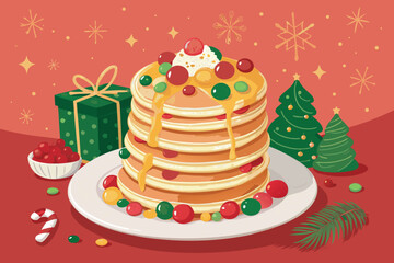Featuring Christmas Pancakes With Candy Toppings Elegant High-Quality Stock Image