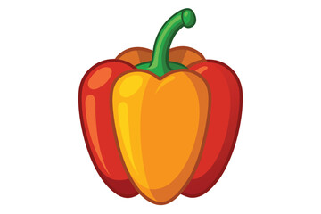 The bell pepper displays vibrant shades of red and orange with a green stem