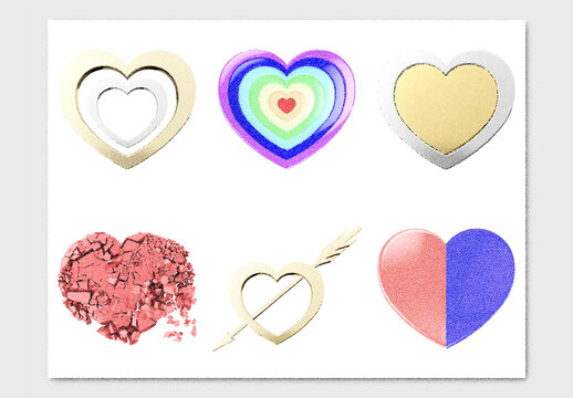 3D illustration of different heart shapes with stipple noise texture effect