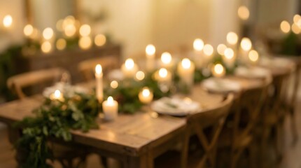 Blurred Christmas Dinner Table with Candles