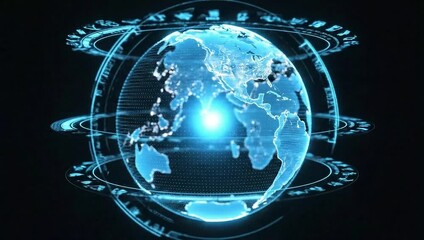 Dynamic digital Earth globe rotates, showing global connectivity and futuristic technology in an immersive, modern design for innovative projects - Powered by Adobe