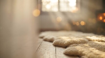 Cozy Interior with Sheepskin Rug and Sunlight