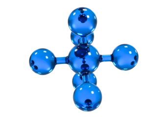 Abstract blue molecule or atom structure isolated on transparent background