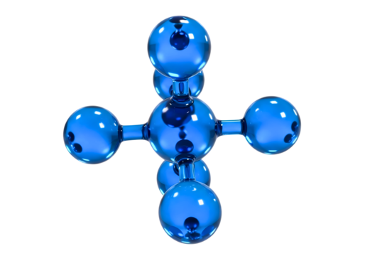 Abstract blue molecule or atom structure isolated on transparent background