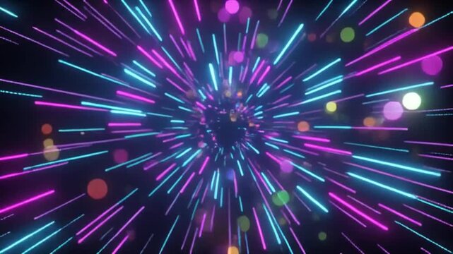 Experience the cosmic thrill ride with vibrant neon lights streaking through space, perfect for futuristic designs and energetic motion graphics backgrounds - Powered by Adobe