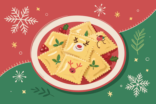 Crisp Christmas Ravioli Festive Pasta Plate Creative Visual