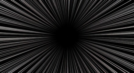 High-speed action, black and white anime lines, Radial speed lines on black. Light speed velocity lines. Flash action, manga style comic background