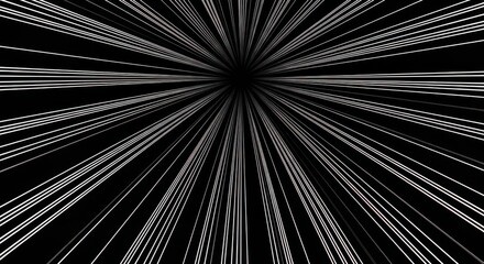Fototapeta premium High-speed action, black and white anime lines, Radial speed lines on black. Light speed velocity lines. Flash action, manga style comic background