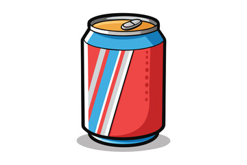 Soda aluminum beverage container features red, white, and blue stripes, with gold lid
