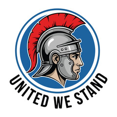 Roman soldier helmet emblem united we stand symbol of strength and unity