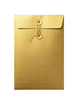 A golden string-tie envelope, transparent background