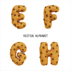 Alphabet cookie chocolate chip cartoon vector
