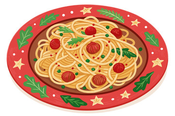 Showcasing Christmas Spaghetti Festive Meal Plate Crisp Premium Digital Asset
