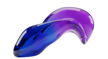 A vibrant abstract blue and purple glass sculpture, transparent background