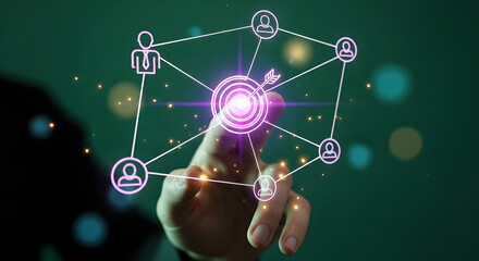 Business Target Network Hand Digital Connection Purple Glow Copy Space