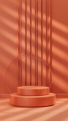 Minimalist coral pedestal with natural light and shadow patterns
