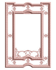 Classic frame with ornament decor in pastel pink color isolated on white background