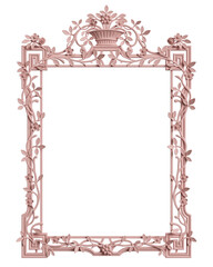 Classic frame with ornament decor in pastel pink color isolated on white background