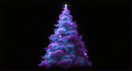 A christmas tree made of purple and blue clouds with a star on top