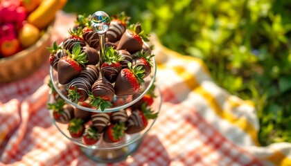 Chocolate-covered strawberries neatly arranged on a tray