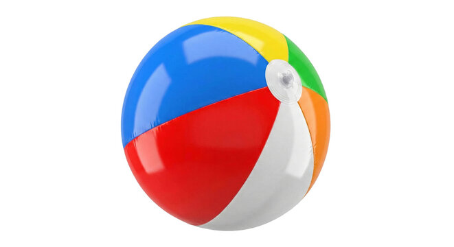 A vibrant multi-colored inflatable beach ball, transparent background