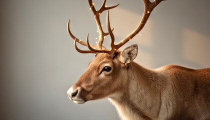 Reindeer with Illuminated Antlers: Captivating Festive Animal Portrait.Christmas and New Year concept