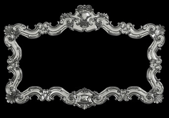 Classic metall frame with ornament decor isolated on black background