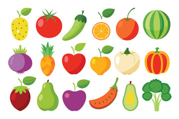 Vibrant produce features fruits and vegetables in a delightful, colorful, stylized presentation