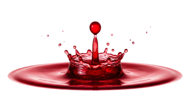 Red wine splash crown with drop isolated on transparent background