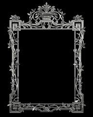 Classic metall frame with ornament decor isolated on black background