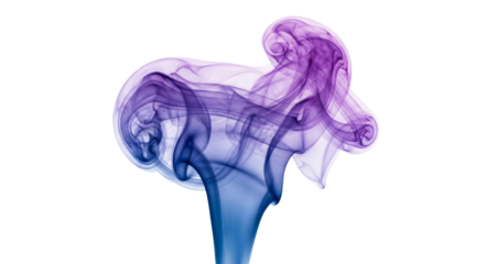 Vibrant blue and purple smoke creating abstract shapes, transparent background