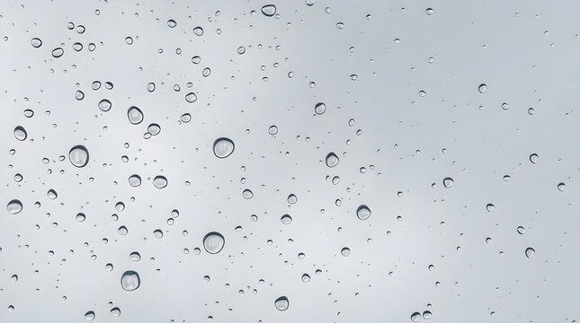 Rain drops on a wet glass window with abstract blue liquid texture and clear condensation droplets