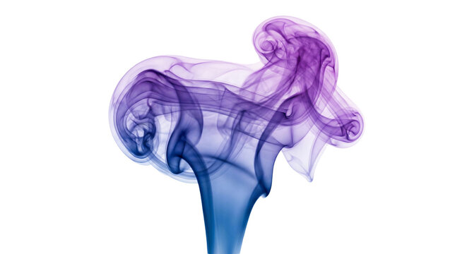 Vibrant blue and purple smoke creating abstract shapes, transparent background