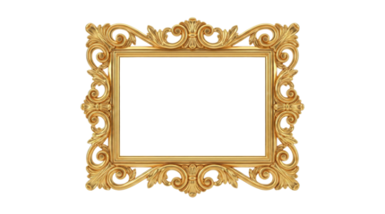 An ornate golden picture frame with, transparent background