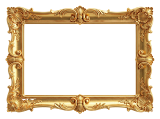Ornate Golden Picture Frame, transparent background. PNG
