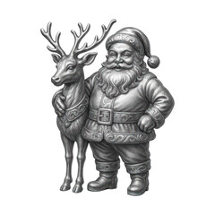 PNG Vintage Santa with reindeer illustration.
