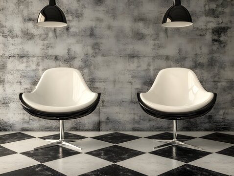 Stylish modern chairs in a minimalist industrial loft interior setting - Powered by Adobe